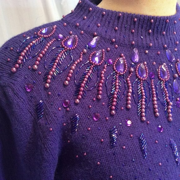 Sear's Traditional Collection Sweater Women's Sz Small 34 Purple Fairycore Beads - Picture 5 of 13